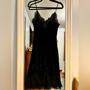Gold Hawk Vintage Black Lace & Velvet Slip Dress